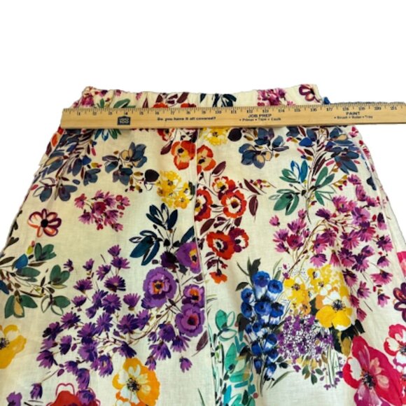 Johnny Was Seamed Linen Maxi Skirt Cream Multicolor Floral Print Evalon Size L - Picture 7 of 9